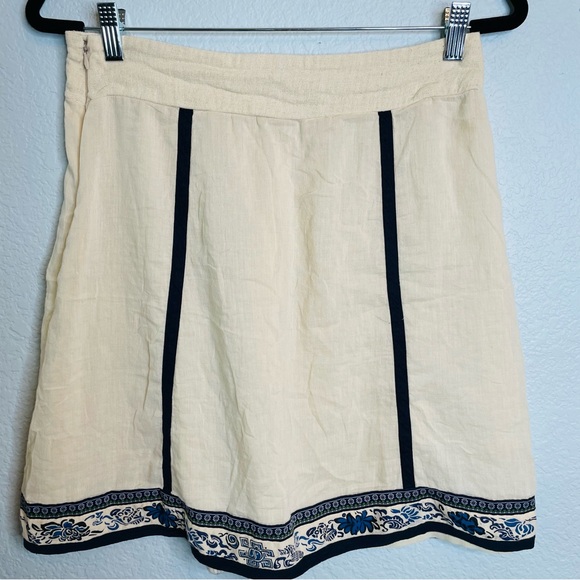 Vintage Free People Tan Blue Floral Cotton Lined Boho Mini Skirt | Size 6 - Picture 6 of 7